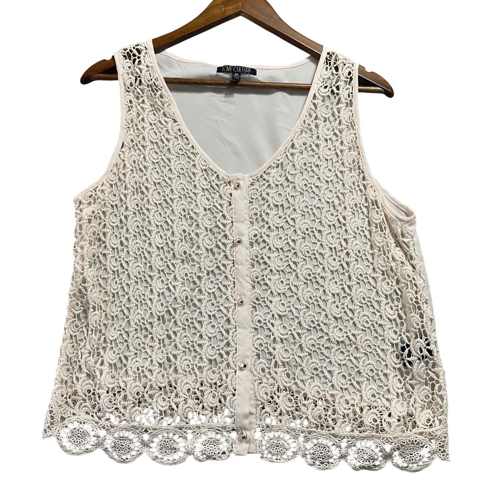 Love Culture Crochet Tank Top Women Medium Cream Boho Lace Festival Cottagecore